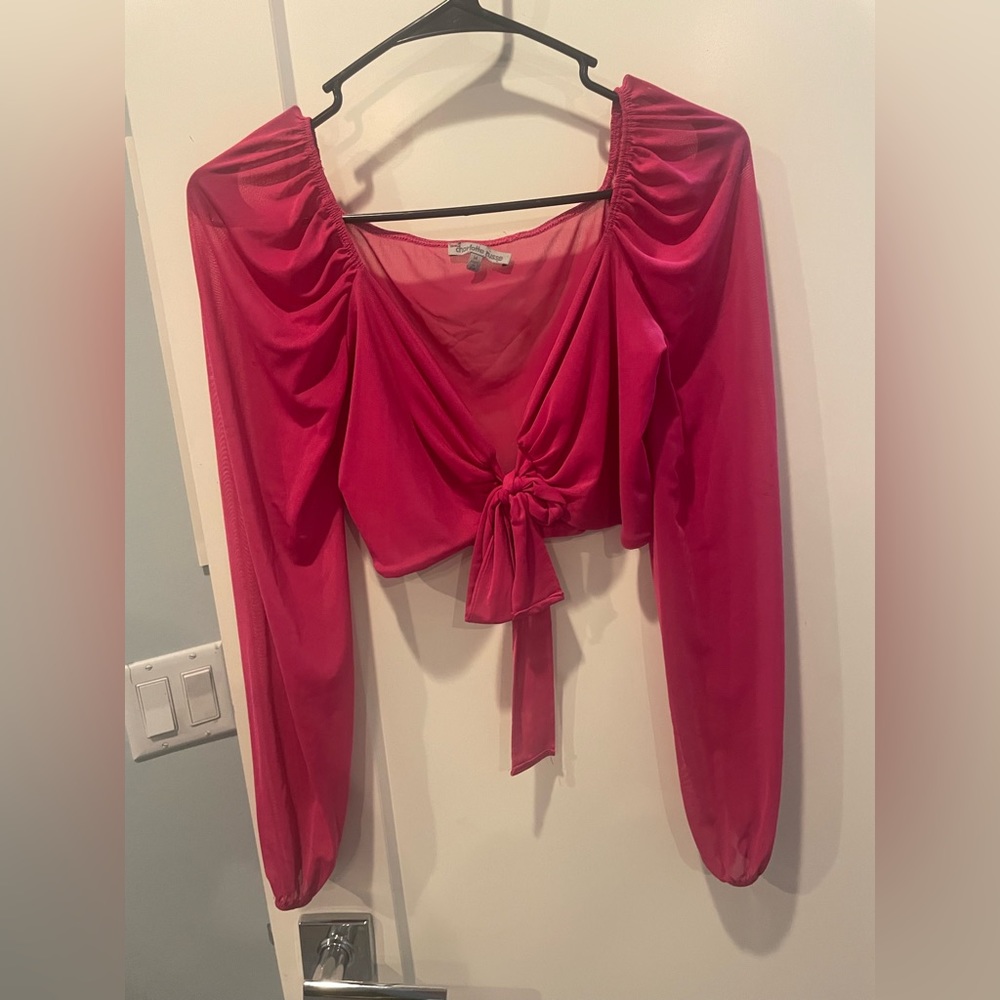 Mesh crop top front tie